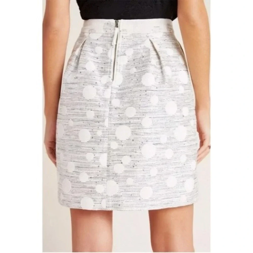 Anthropologie Maeve Anya Dotted‎ Jacquard Skirt Polka Dot Metallic Silver 14